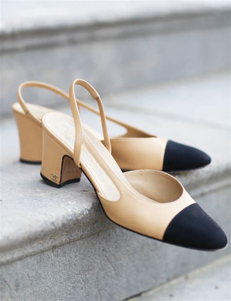 chanel two tone slingback pumps|Chanel pumps beige and black.